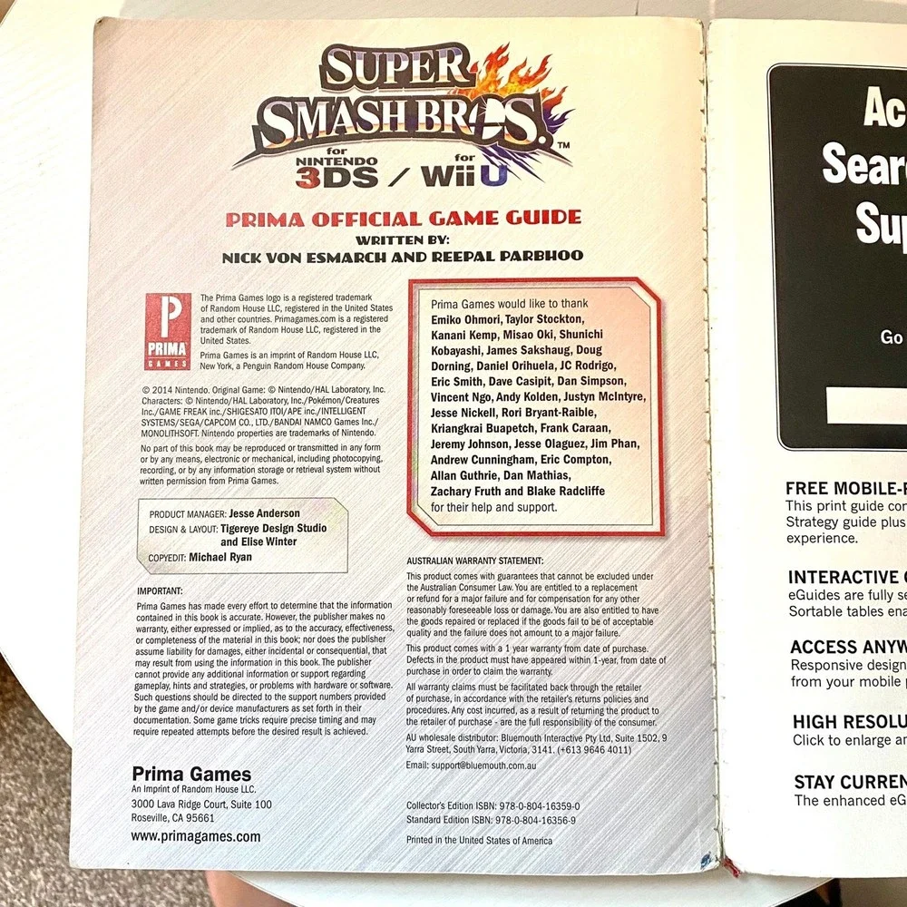 Super Smash Bros. Official Game Guide For Nintendo 3DS/ For Wii U copyright 2014